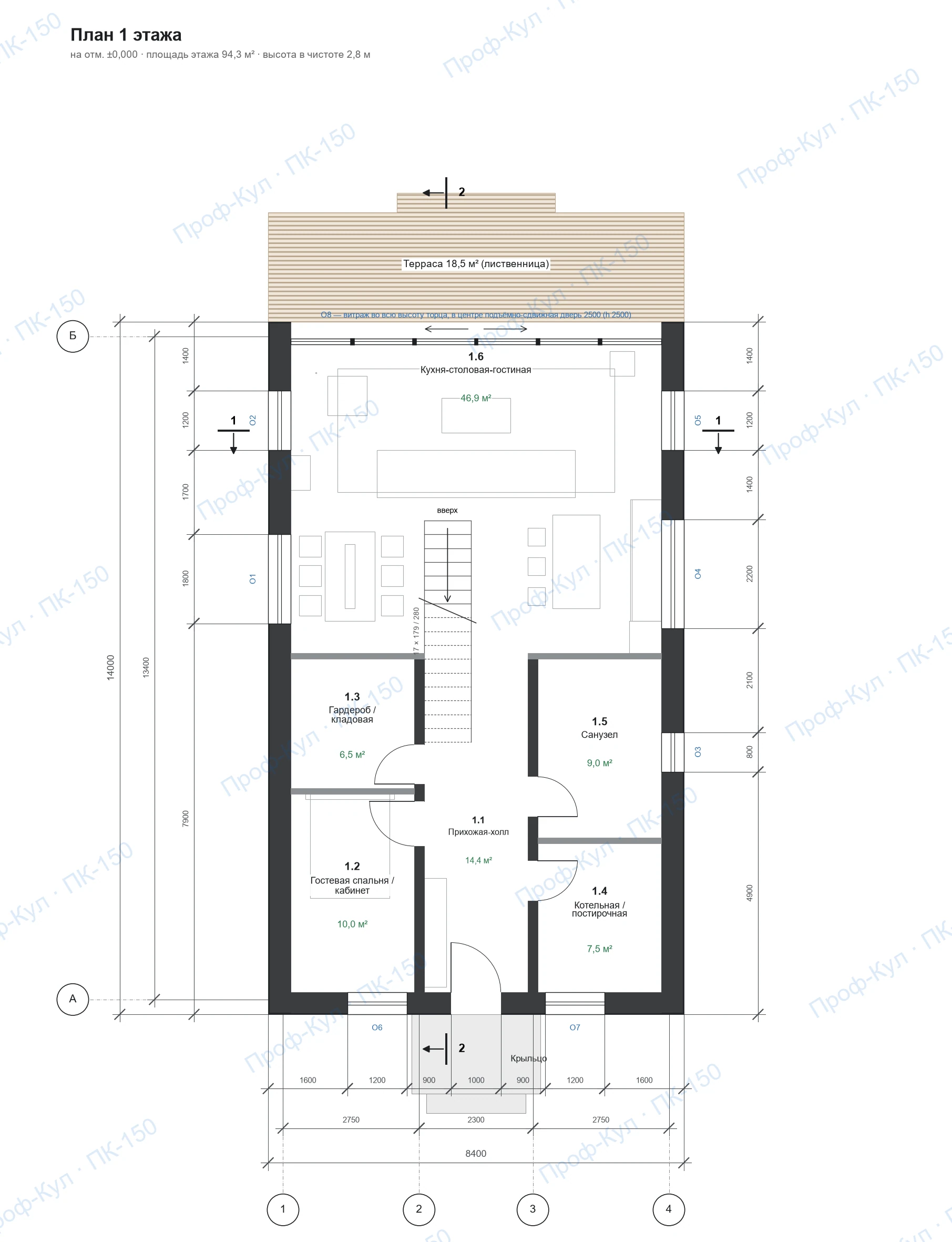 Проект дома «Проф Лофт» 150,8 м² — План 1 этажа